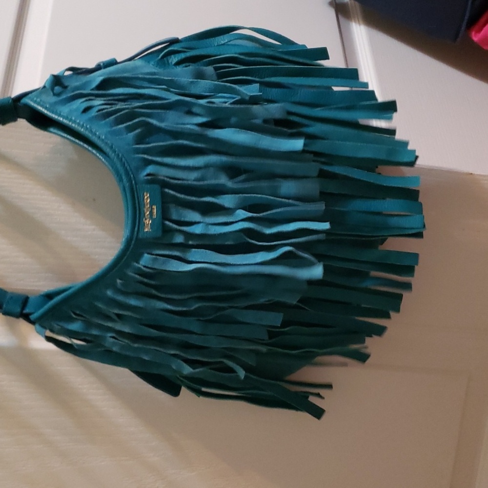 Yves st lauren blue leather fringe bag